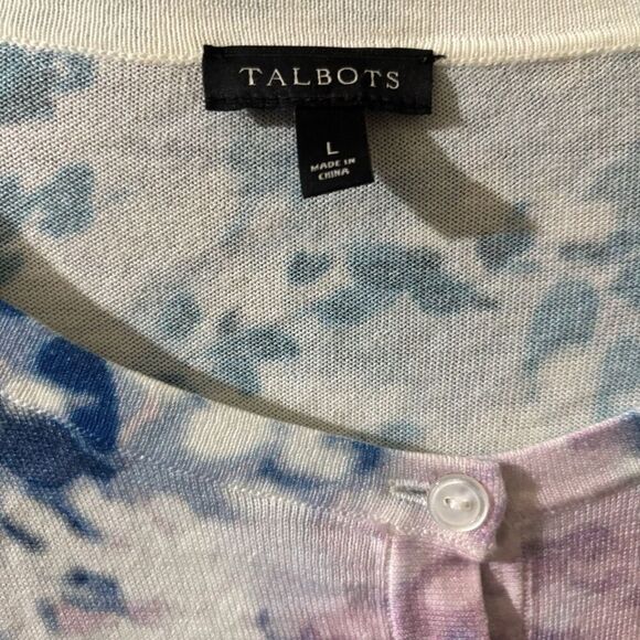 Talbots Cardigan Womens Large Multicolor Floral Abstract Button Stretch Sweater - Picture 7 of 9
